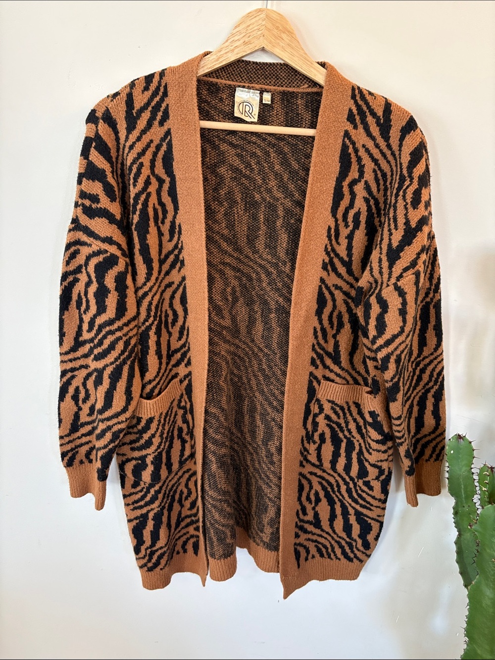 Open-Front Zebra Print Cardigan Sweater - Brown/Black